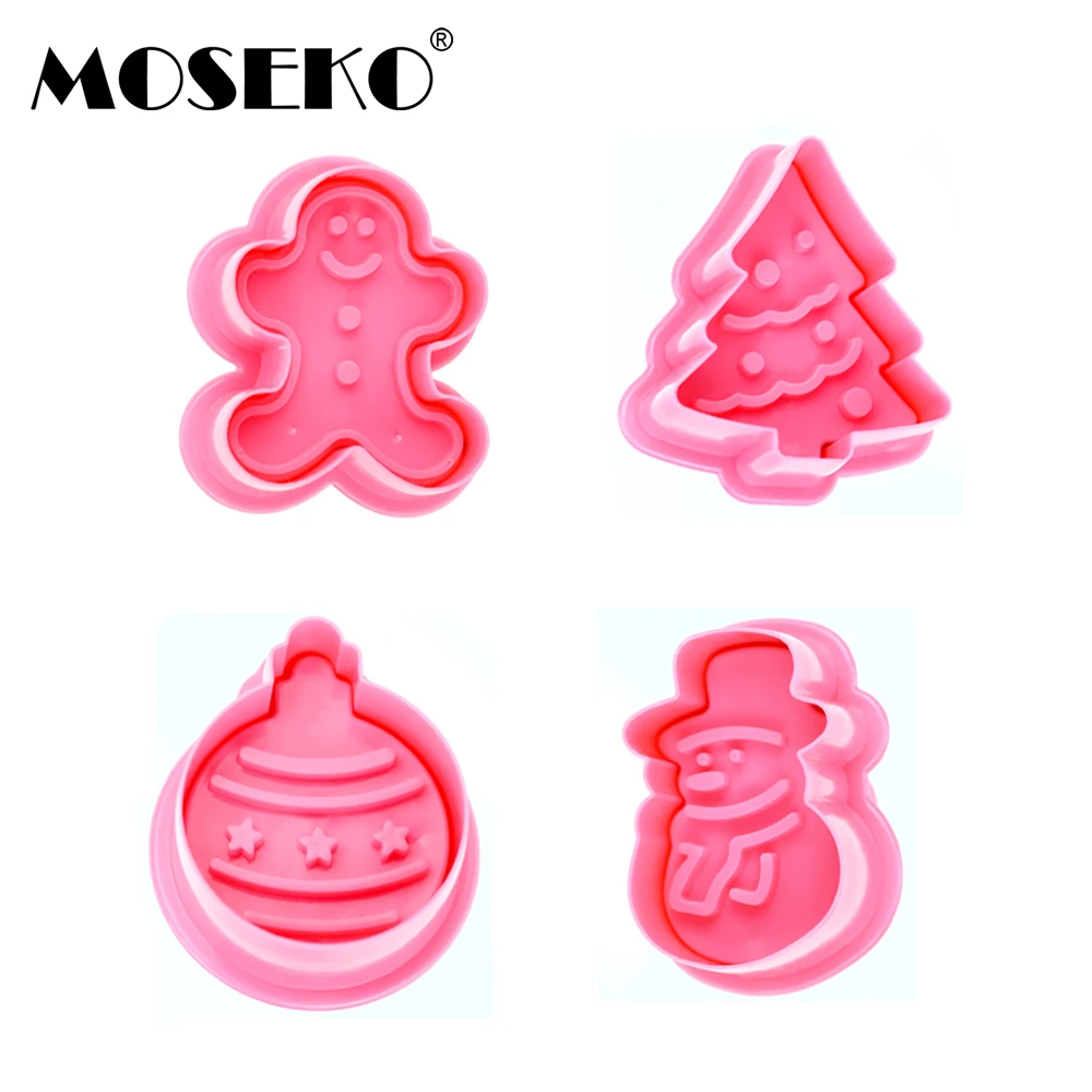 

MOSEKO 4PCS 3D Christmas Halloween Cartoon Cookie Cutter Plastic Biscuit Fondant Mold Cookie Stamps Plunger Cake Decorating Tool