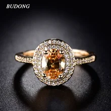BUDONG 2017 Stylish Finger Ring for Women Gold Color Shiny Big Orange Oval Crystal Zirconia Luxury Wedding Jewelry XUR295