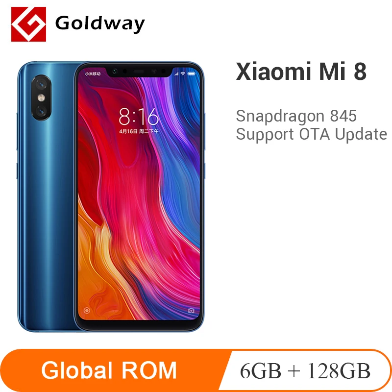 Оригинальный Xiaomi mi 8 6 ГБ ОЗУ 128 Гб ПЗУ Восьмиядерный мобильный телефон Snapdragon 845 3400