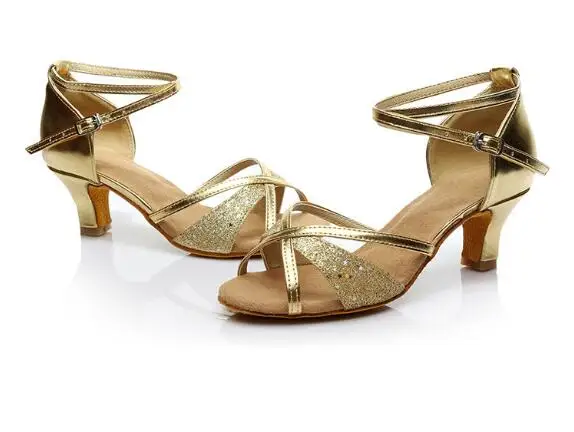 gold 7cm Туфли для латинских танцев; женские кроссовки для девочек; Танцевальная обувь для женщин; Джаз; Бальный Танец Сальса; 2 цвета; Каблук 5 см/7 см; A09 - Color: gold 7cm