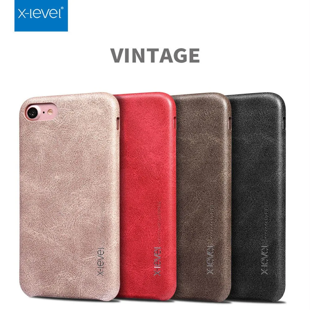 X-Level Vintage Case For iPhone 8 Plus PU Leather Retro Case For iPhone 8 7 7Plus 6 6S Plus X Ultra thin Protective Back Cover 