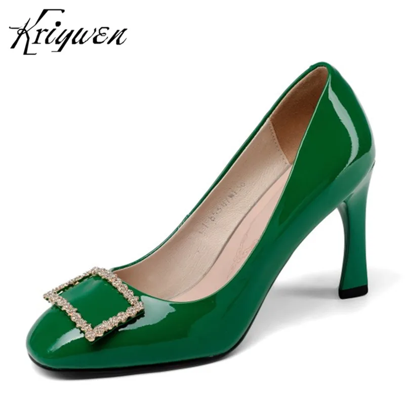 Buy Plus Size 32 42 Green Women Shoes Elegant Crystal High Heels Cow Leather