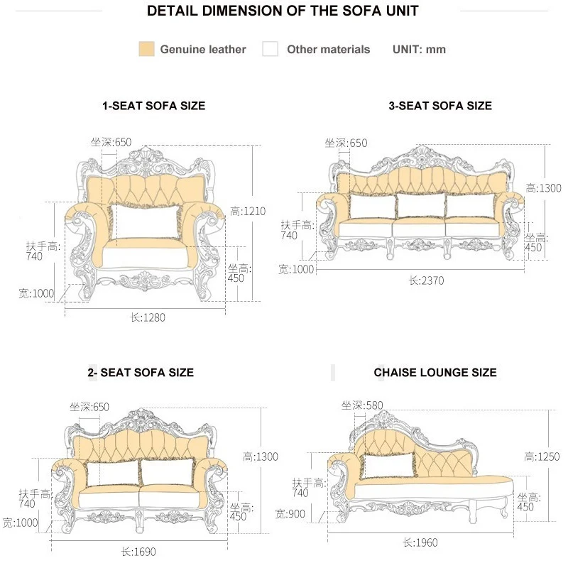 Hot classic European style solid wood leather sofa set living room furniture sillones puff asiento divano letto koltuk takimi