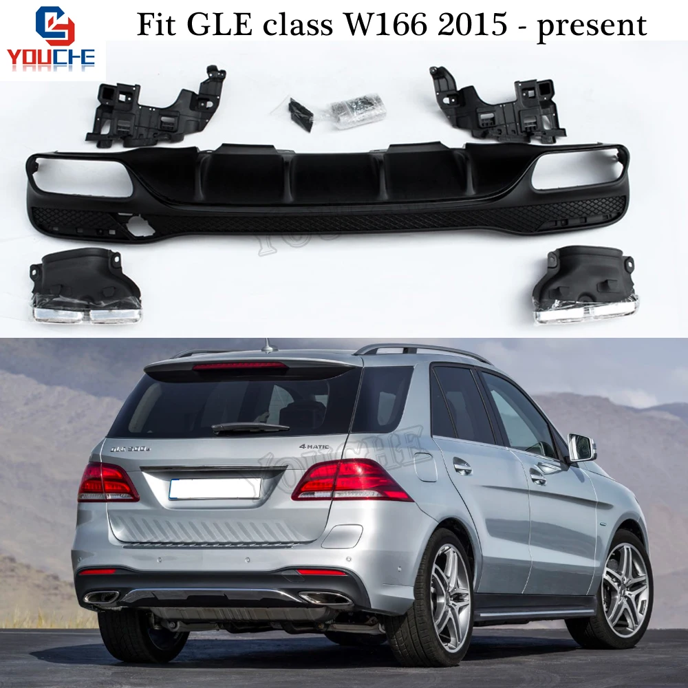 Mercedes W166 Rear Bumper Diffuser & Exhaust Tips Endpipe for Benz GLE Class W166 SUV 2015 - present GLE500 Rear Bumper Lip Mercedes W166 Rear Bumper Diffuser & Exhaust Tips Endpipe for Benz GLE Class W166 SUV 2015 - present GLE500 Rear Bumper Lip