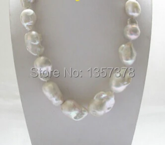 

bjc 000579 HUGE 29mm natural luster white Reborn keshi pearls necklace 925s clasp
