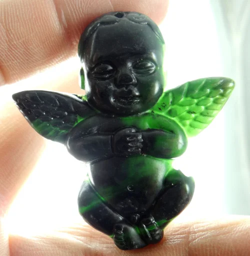 

52*50MM Wholesale natural Chinese stone hand-carved statue of Cupid amulet pendant necklace M8