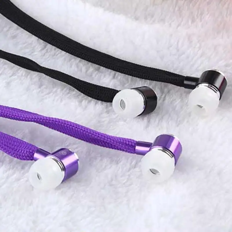 Shoelace Earphone cord Metal In Ear 3.5mm jack Earphones Bass Headset Stereo Sport Headphones With Mic#20