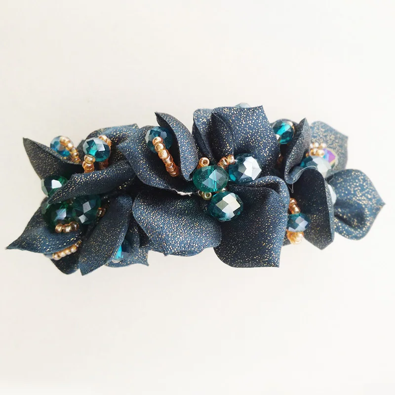 High Quality Fabric Flowers Hair Clips for Women Crystal Hair Barrettes