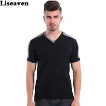 Liseaven fashion men short sleeve t shirts 2017 black white contrast color v neck tee tops for t-shirt