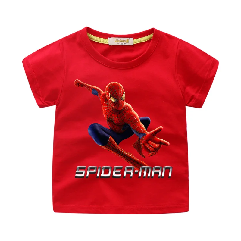 Футболка с рисунком Человека-паука для мальчиков; костюм; летняя футболка для малышей; одежда из хлопка; Детские повседневные футболки с короткими рукавами для девочек; WJ204 - Цвет: Red Tshirt
