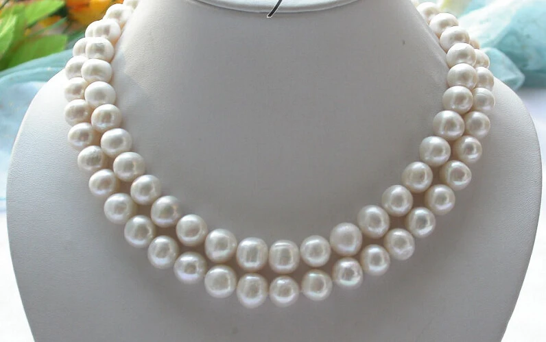 

FREE SHIPPING ****** Z3575 NATURAL A++ 2ROW 12mm white round CULTURED PEARL necklace