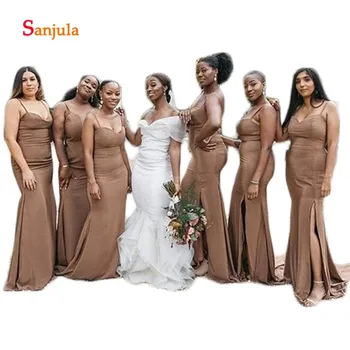 

Side Split Slit Wedding Guest Dress for Bridesmaid Spaghetti Straps Sheath Sweetheart Bridesmaid Dresses vestido de dama D273