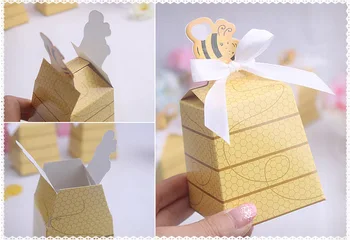 

1000 pcs European Yellow Bee Style Baby Shower Birthday Party Wedding Favors Candy Boxes Gift Box with White Ribbons