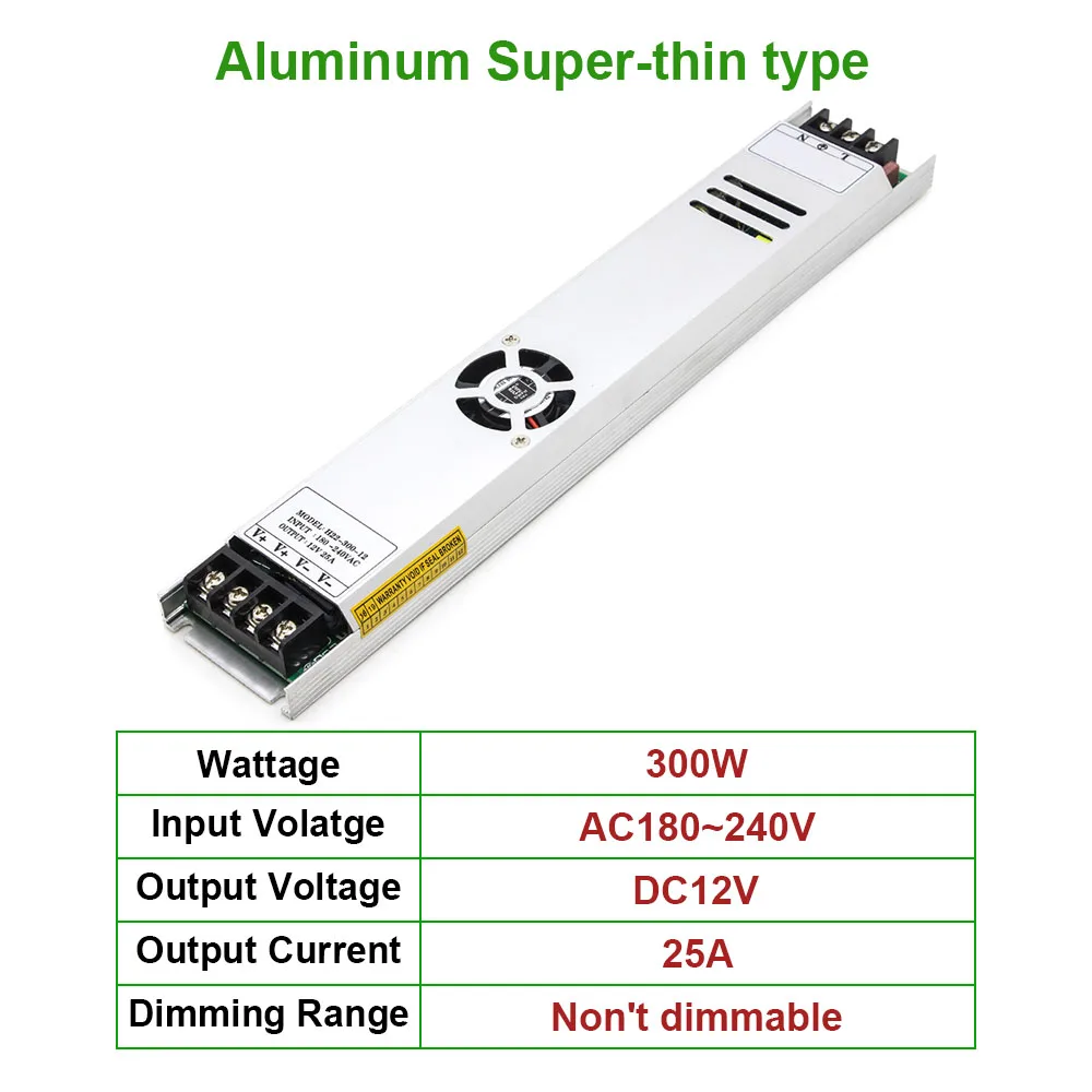300 Вт 25А Led супер тонкий с вентилятором теплоотвод трансформатор освещения AC180 240V