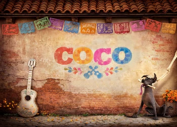 

7x5ft Coco Miguel Bricks Wall Dante Dog Guitar Custom Photo Studio Background Backdrop Vinyl 220cm x 150cm