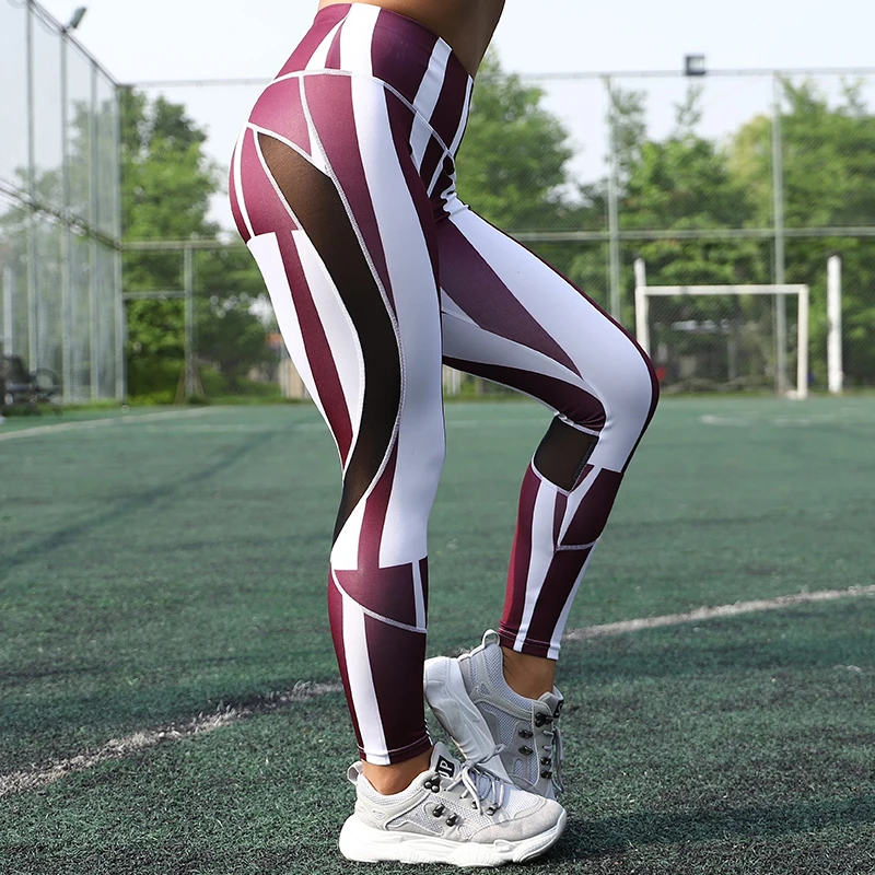

SALSPOR Casual Stripe Splicing Print Push Up Yoga Pants Women High Waist Bodybuilding Sport Leggings Outdoor Workout Sweatpants