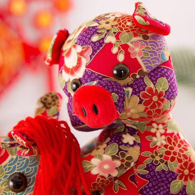2019 новый год талисман рабочего декор свинья плюшевое украшение цветочный ткань кукла Свинья Форма праздничный с китайским узел присоске