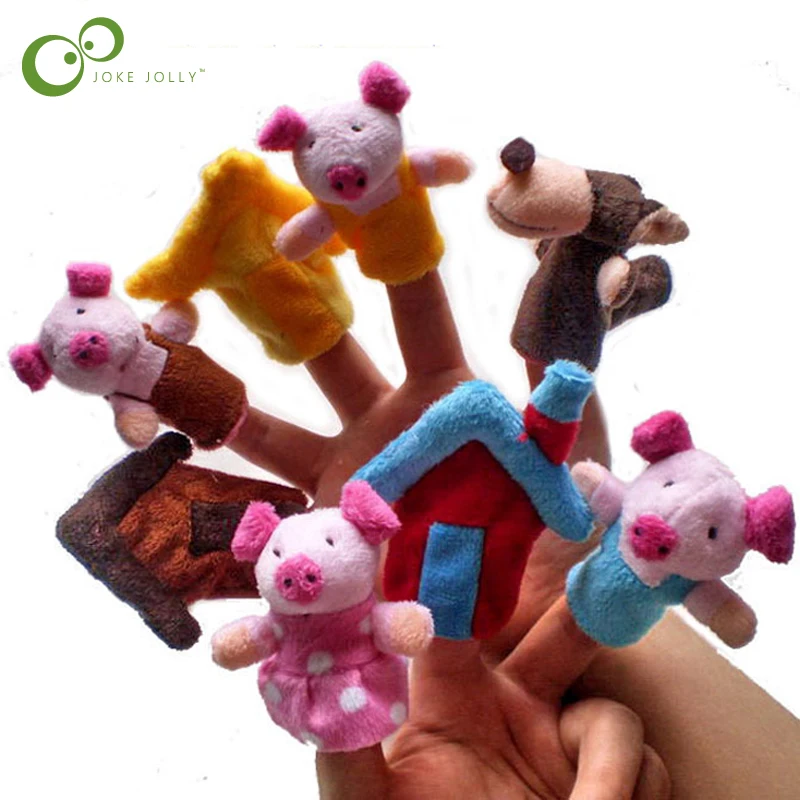 

8pcs/lot Baby Cartoon 3 Little Pigs Characters Finger Puppets Theater Show Soft Dolls Props Kids Toys for Children Gift Game GYH