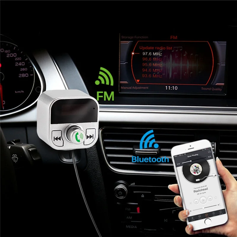 VicTsing Wireless Bluetooth MP3 Player Car FM Transmitter Radio Hands-Free Car Kit USB Charger Fast Charging Black White Gold    (17)