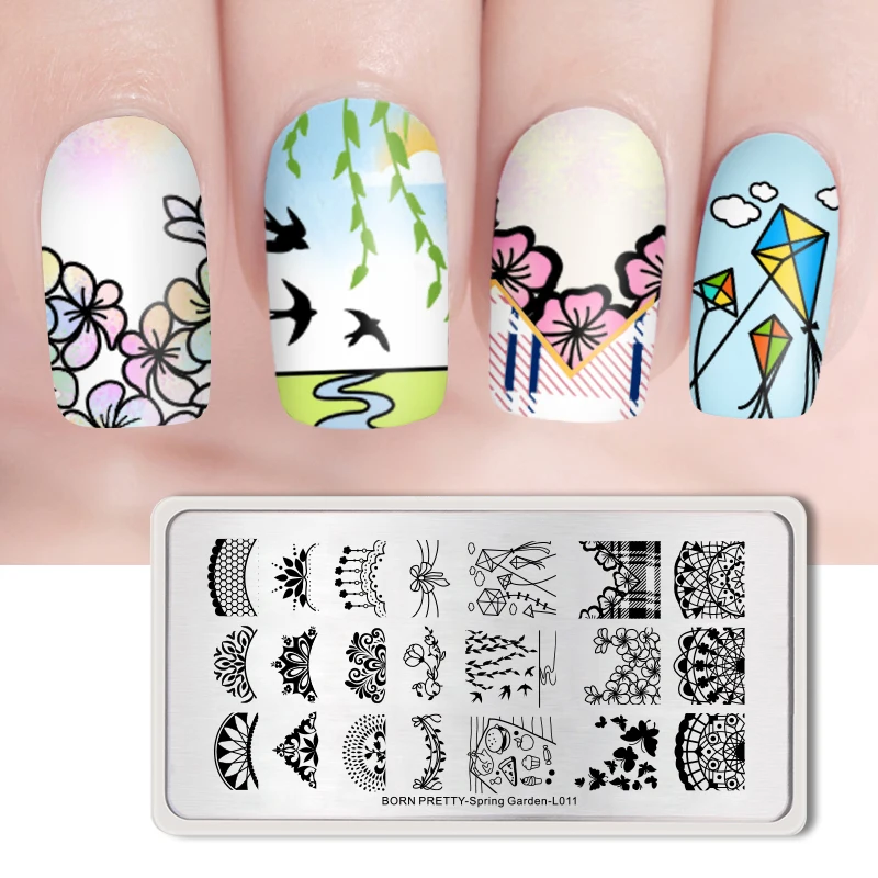 

BORN PRETTY Flower Nail Stamping Plates Beauty Image Pattern Nail Art Stamp Template Spring Garden L011 Stencil Tool Manicue