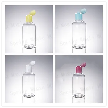 

250ML Clear PET Plastic Bottle With Yellow/Blue/White/Pink Flip Lid Cosmetic Packaging,Water/Cleansing Oil/Moisturizer Bottles