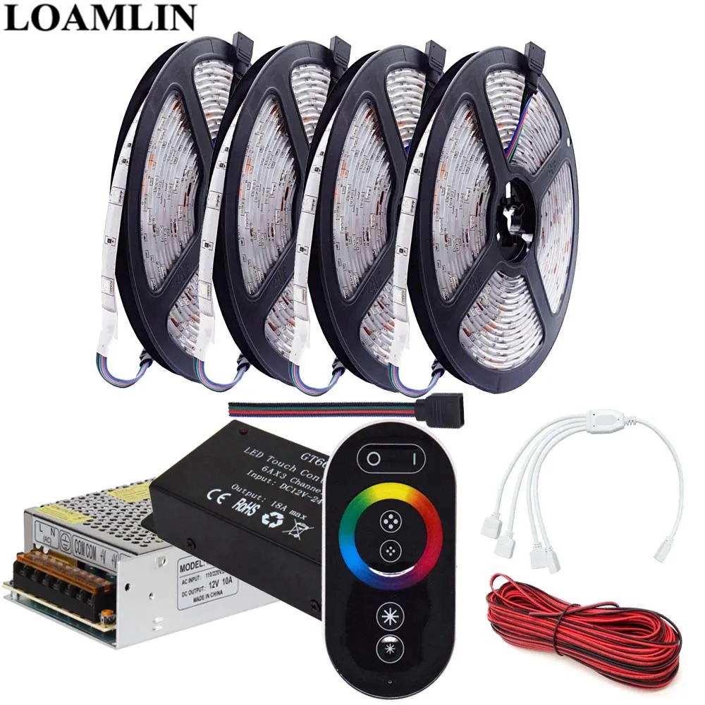 buy 5~20M SMD5050 RGB Led Strip Light 30Leds m CT666 RGB Led Controller With Touch Remote DC12V Led Transformer Power Adapter Kit
