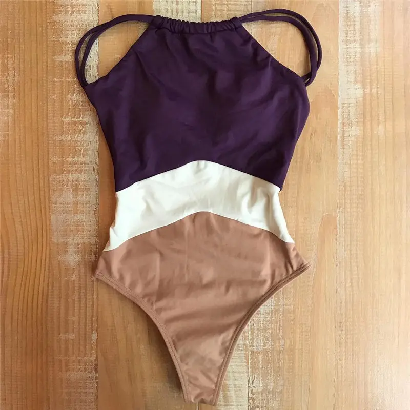 

2019 Women One Piece Swimwear Push Up Monokini Patchwork Swimsuit Monokini Padded Bra Bathing Suit Swimming Costume Beachwear