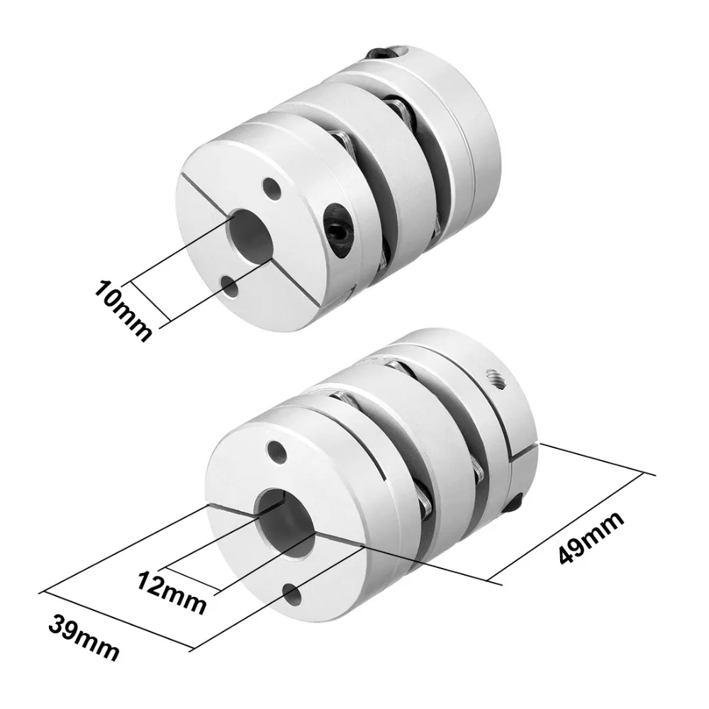 

UXCELL Hot Sale L49xD39 10mmx12mm Clamp Tight Motor Shaft Outer Dia. 39mm 2 Diaphragm Coupling Coupler for DIY Motor Vehicles