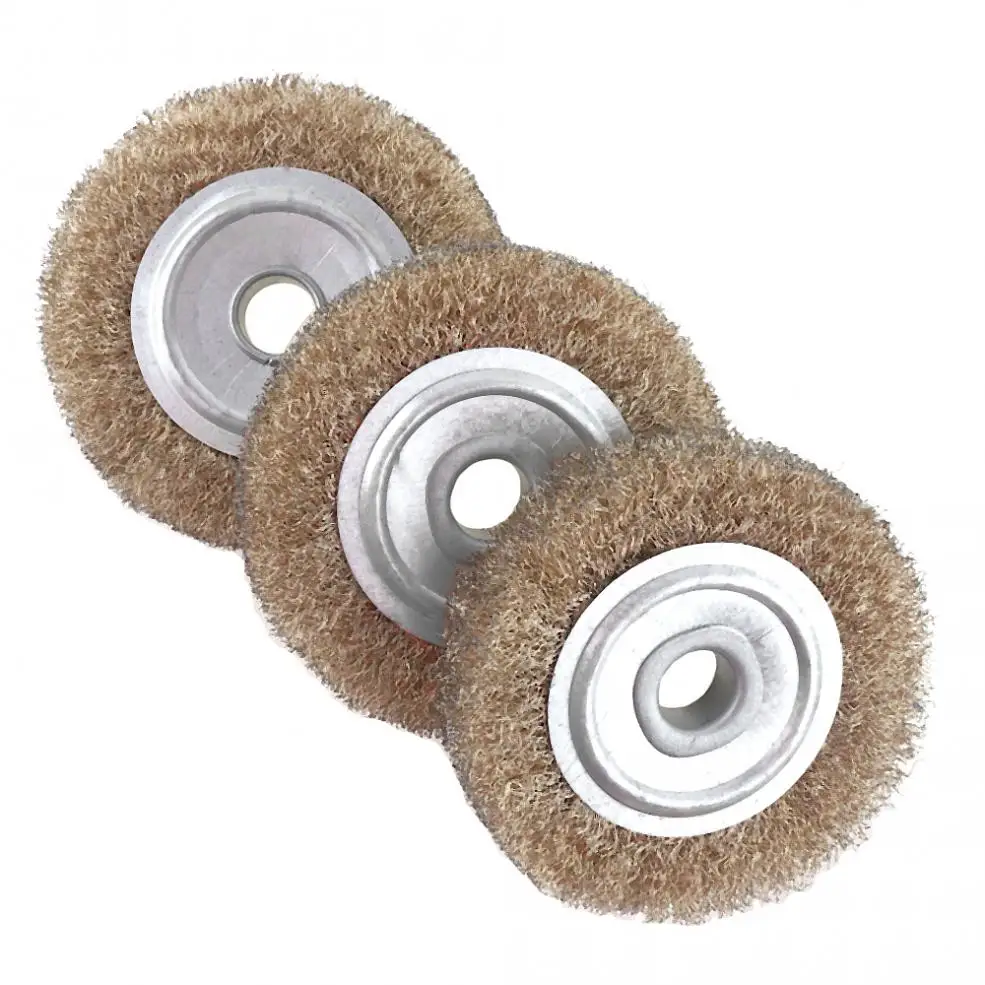 TORO 3pcs 100mm Coppering Steel Wire Polishing Brush Wheels Set with 16mm Hole and Parallel Shape for Polished Derusting