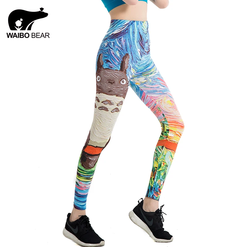 

High Elastic Women Leggings Cartoon Harajuku Totoro Illustration Print Fitness Fashion Creative Popular Straight Pant WAIBO BEAR