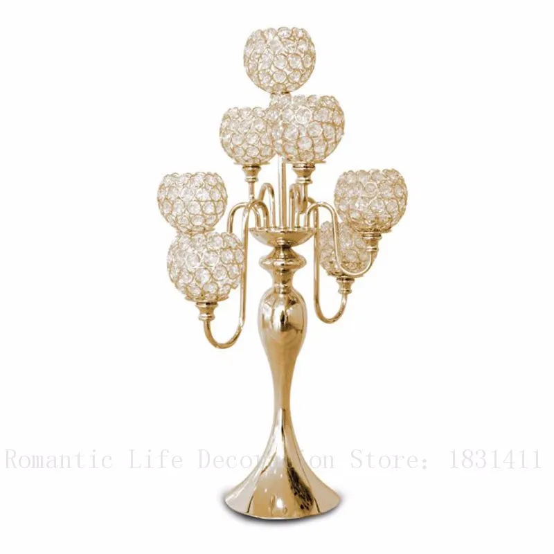 10Pcs/Lot Metal Gold/Silver Candle Holders Retro 7-Arms With Crystals Stand Pillar Candlestick For Wedding Portavelas Candelabra