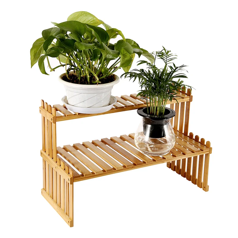 

Bamboo Desktop Plant Flower Rack Stand Home Office Window Stand Potted Display Racks 47cm Long Storage Holders with Screws