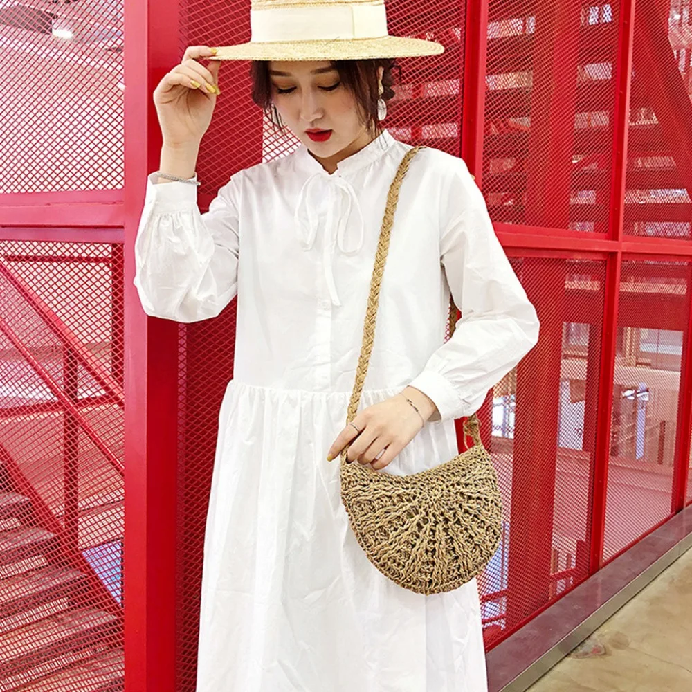 

Bags For Women 2019 Fashion Messenger Bag For Girls Semicircular Handwoven Retro Rattan Straw Beach Bag Crossbody K430