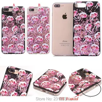 

For Iphone 7 PLUS I7 7plus Iphone7 6 6S I6 Diamond Bling Liquid Quicksand Hard PC TPU Case Glitter Cream Mouth Lip Cover 100pcs