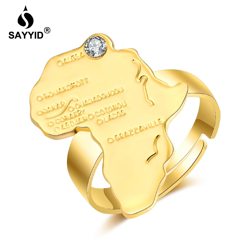 

SAYYID Jewelry Brand New Design Africa Map Ring for Women's Hip Hop/Rock Plating yellow gold color Ring Gift in Stock