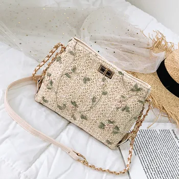 

Women's Bag 2020 Fashion Lace Embroidery Straw Bucket Bags Casual Beach Crossbody Bags Ladies Bolsos Messenger Shoulder Handbag