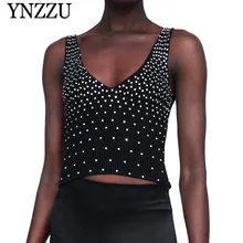 YNZZU шикарный комплект с бриллиантами Трикотажные топы женские Весна сексуальные V шеи без рукавов черный эластичный короткий женский пуловер YT581