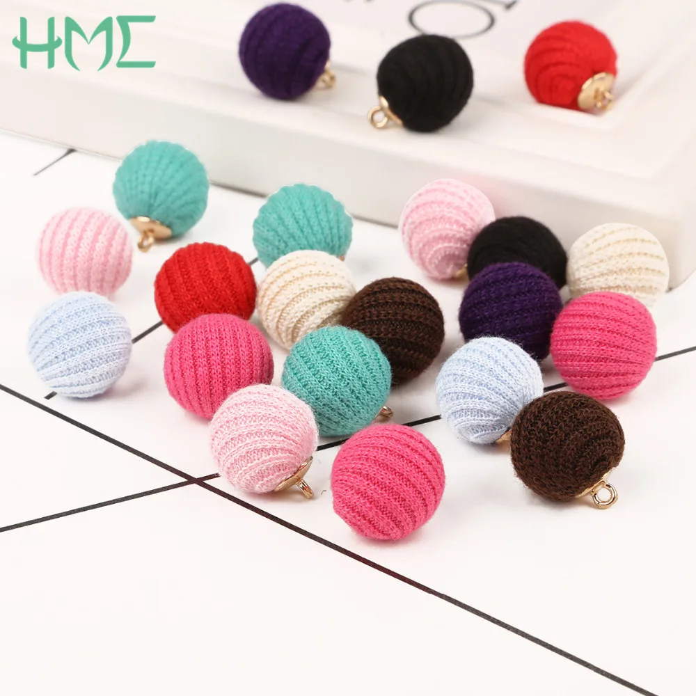 10pcs/lot 13mm Fashion Fabric Covered Beads Charms For DIY Earring