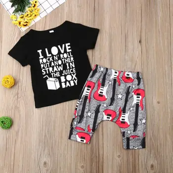 

2019 Baby Boys Girls Clothes set Short Sleeve T-shirt + Pant 2PC Outfits Set Kids 12M-3Y I love Rock N' Roll Printed