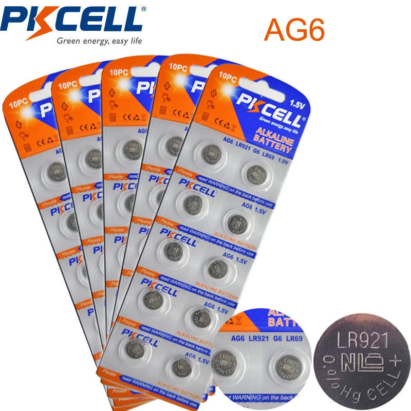5 карты/50 шт. PKCELL AG6 Батарея SR920SW SR69 SG6 371 605 1 В щелочные батареи таблеточного типа