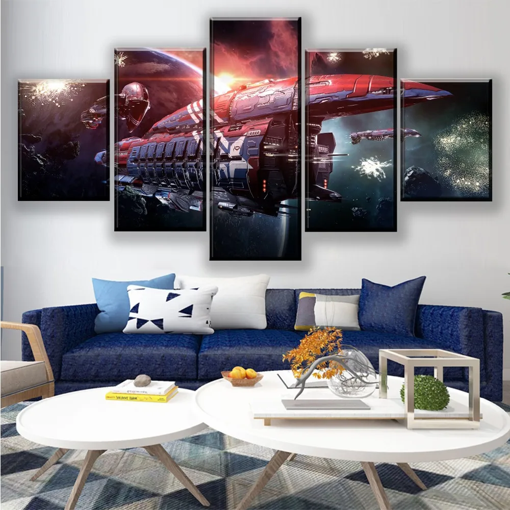 Home Decor Modular Poster 5 Pcs Pictures Game EVE Online Planet Spaceship Wall Art Canvas Printed Painting Living Room Modern | Дом и сад