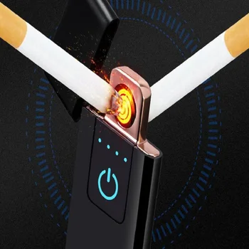 

USB charging ultra-thin creative windproof lighter personality power display fingerprint touch sensing cigarette lighter letteri
