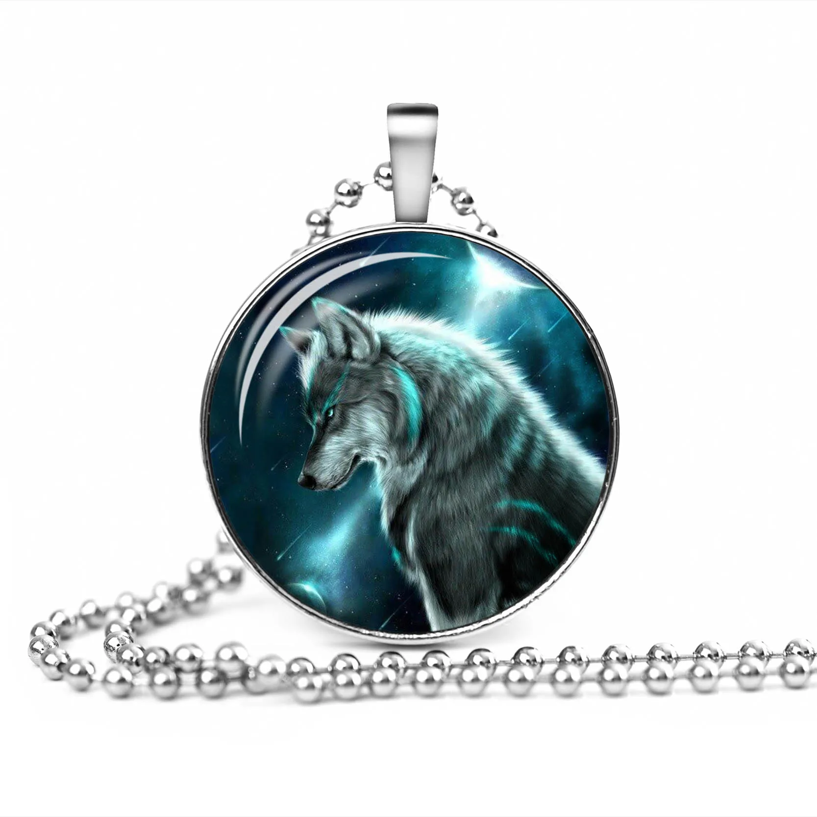 2017 Wolf Cabochon Glass Glowing Pendant Necklaces Fashion Jewelry Silver Plated Chain Glow In The Dark Necklaces Collares 2017 Wolf Cabochon Glass Glowing Pendant Necklaces Fashion Jewelry Silver Plated Chain Glow In The Dark Necklaces Collares