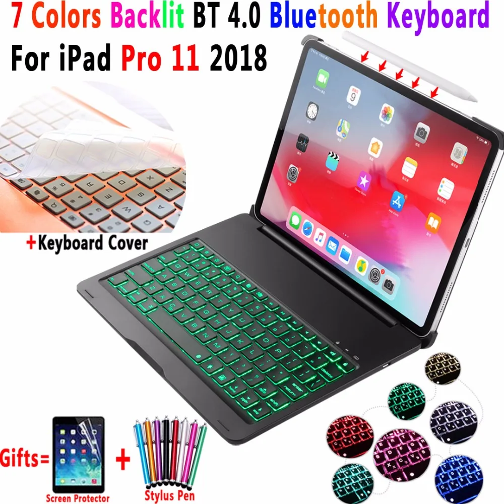 7 Colors Backlit Aluminum Alloy Wireless Bluetooth Keyboard PC Case