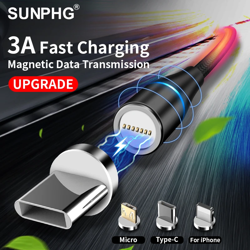 SUNPHG 3A سريع شحن كابل مغناطيسي شاحن آيفون xs ماكس المصغّر usb نوع C كابل بيانات لسامسونج s9 الهاتف المحمول سلك