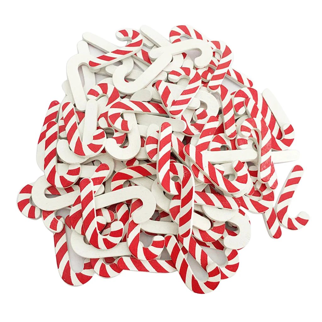 100pcs Candy Cane Walking Stick Wooden Shapes Ornament Scrapbook Embellishment for Art Craft Making Holiday Decoration