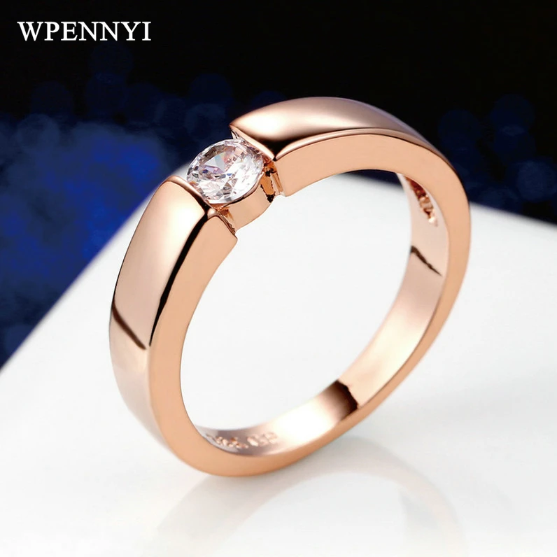 

Rose Gold Color Hearts & Arrows cut Sparkling 4.5mm 0.35ct Cubic Zirconia Simple Finger Rings Engagement Wholesale Accessory