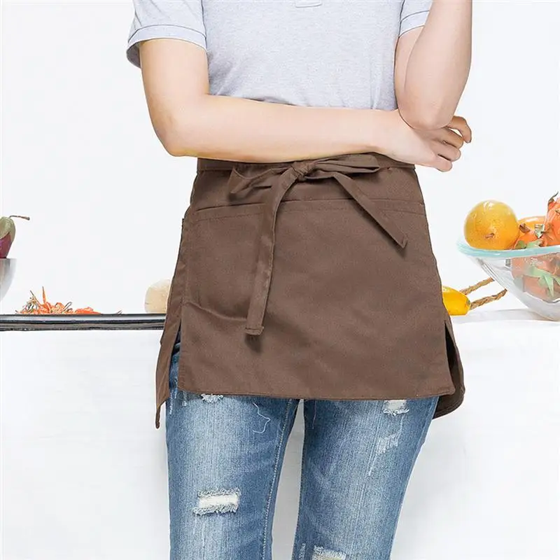 

Kitchen Apron Short Waist Useful Waitress Apron Maid Costume with Pockets for Kitchen Party Favors Women