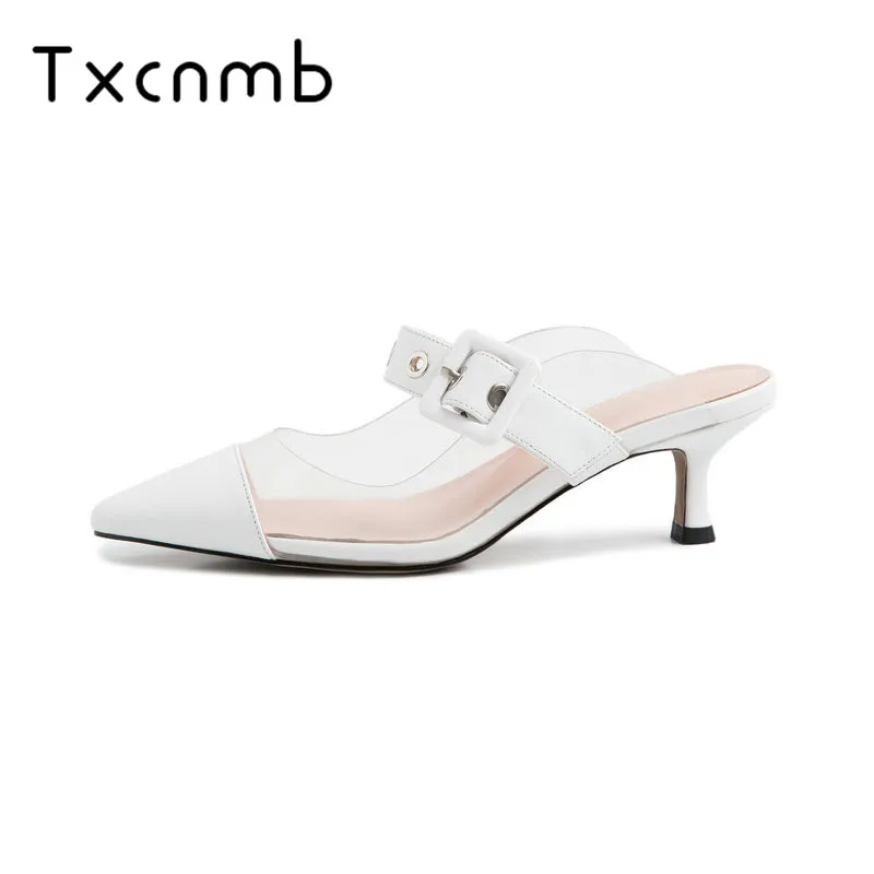 

TXCNMB 2019 Women sandals Fashion Pointed Toe Genuine Leather Stiletto High Heels Shoes Spring Summer Wedding Shoes Woman Party