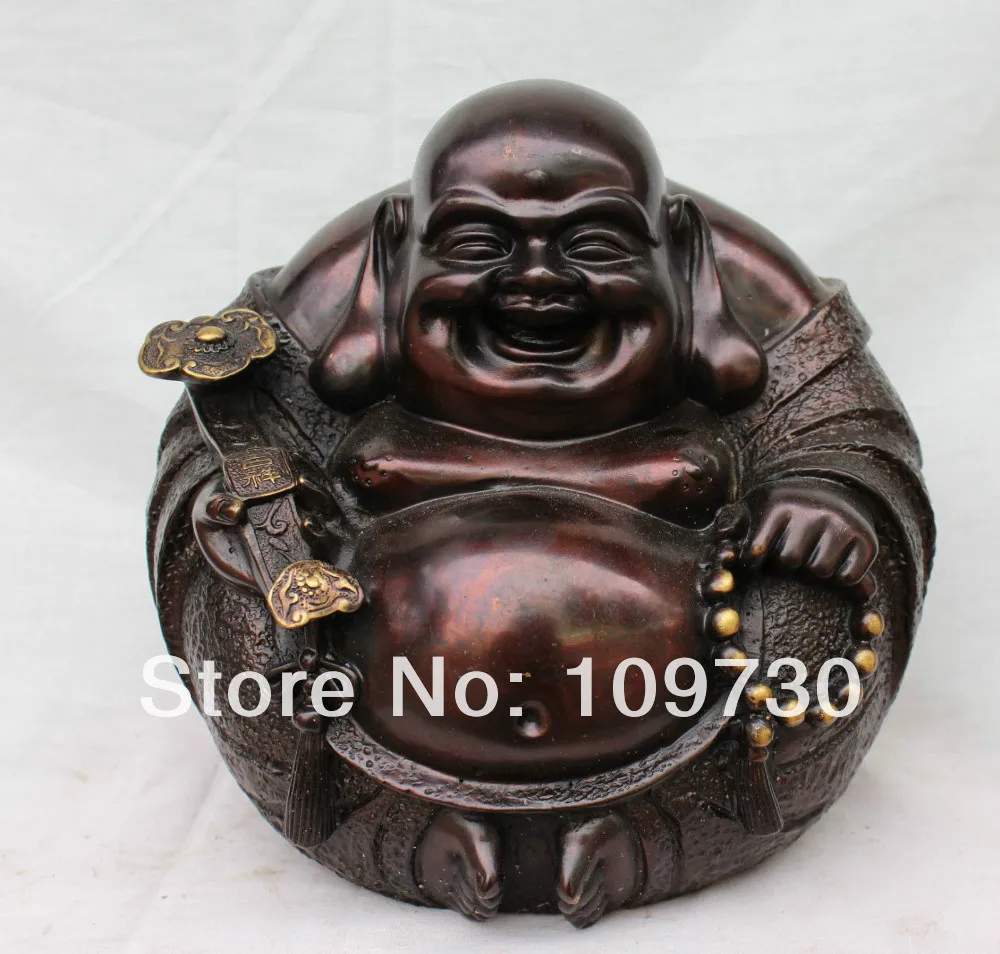 

001118 9" Chinese Bronze Gilt Happy Laugh Maitreya Buddha Hold Ruyi Bead States